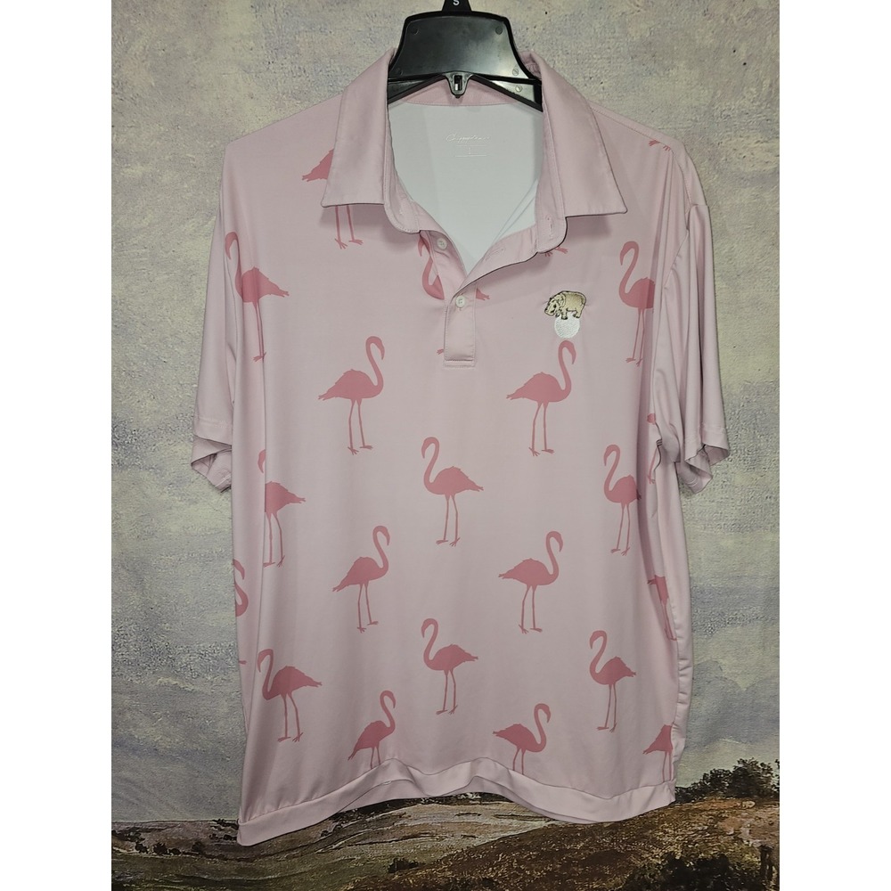 Chippopotamus Pink Flamingo Performance Golf Polo Shirt Men's Size Medium